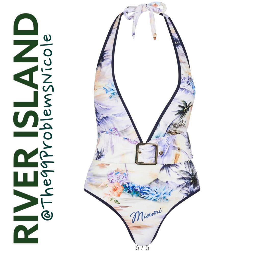 River Island Halter One Piece Swimsuit - Picture 1 of 9
